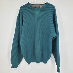 Vintage Mens Sweater Graphix Green Ribbed Knit‎ Crew Neck XL 90s Grunge Chunky
